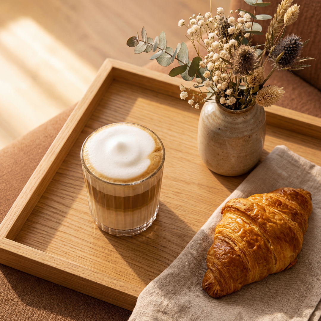 Digitale glazen melkopschuimer beige