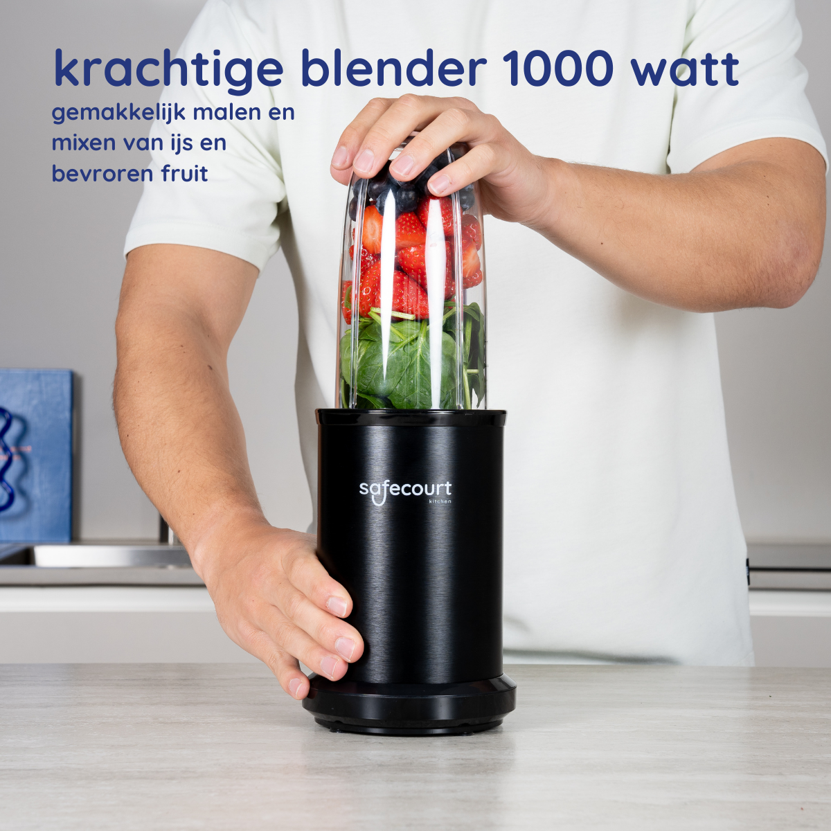 Power Blender - 1000 watt - Met to go bekers - Incl. digitaal receptenboek - Zwart