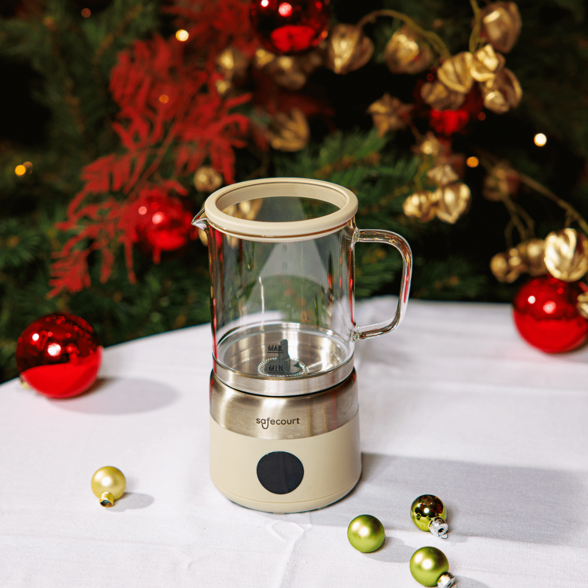 Digitale glazen melkopschuimer beige - Safecourt Kitchen