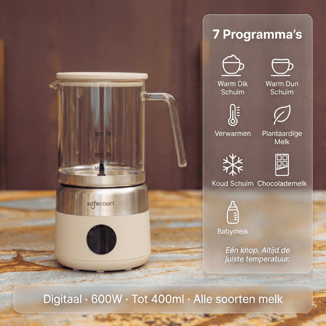 Digitale glazen melkopschuimer beige - Safecourt Kitchen