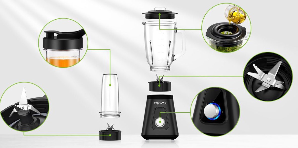 Afneembare onderdelen van de 2-in-1 Blender Combo, vaatwasmachinebestendig