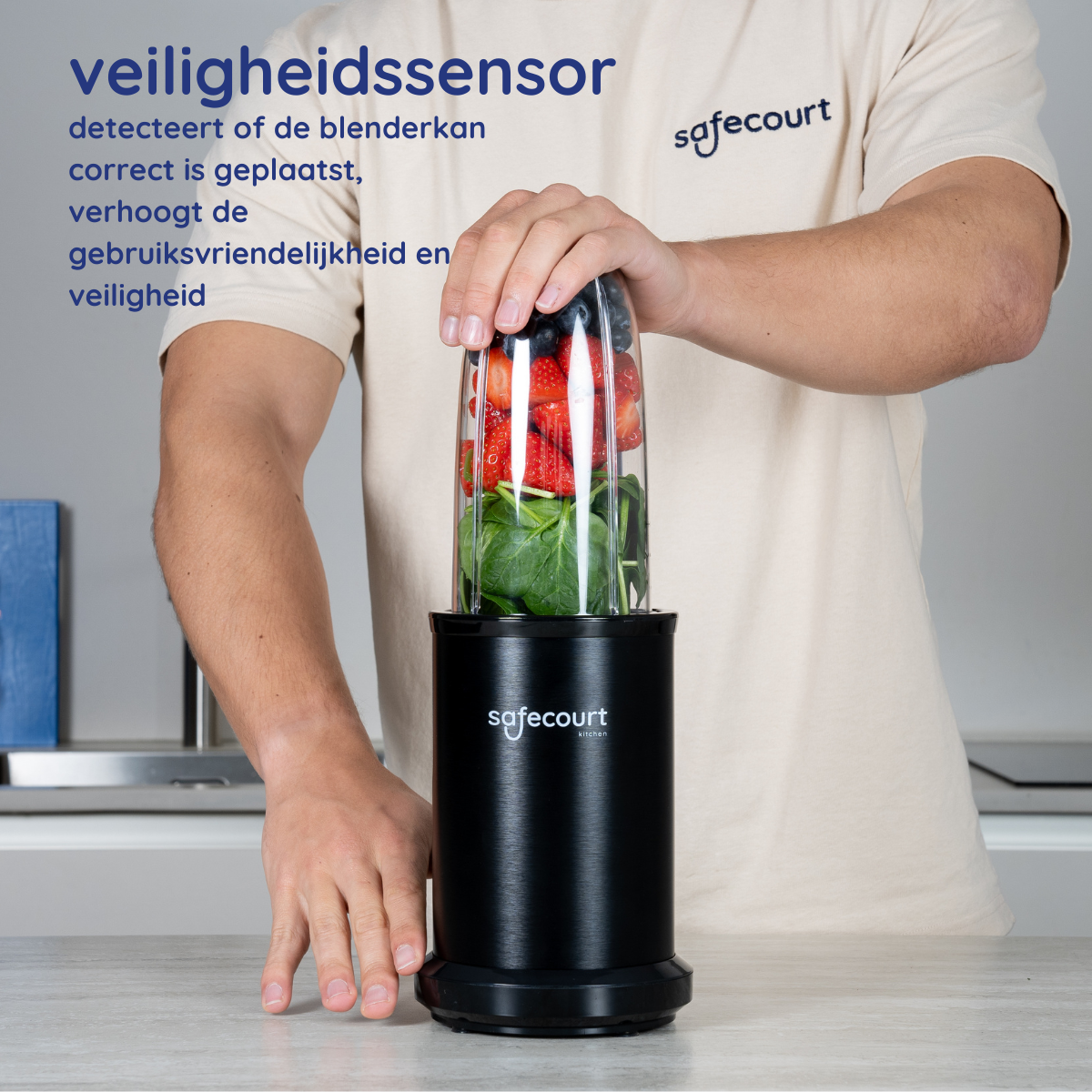  Power Blender 1000W met pulse-functie en zwarte afwerking