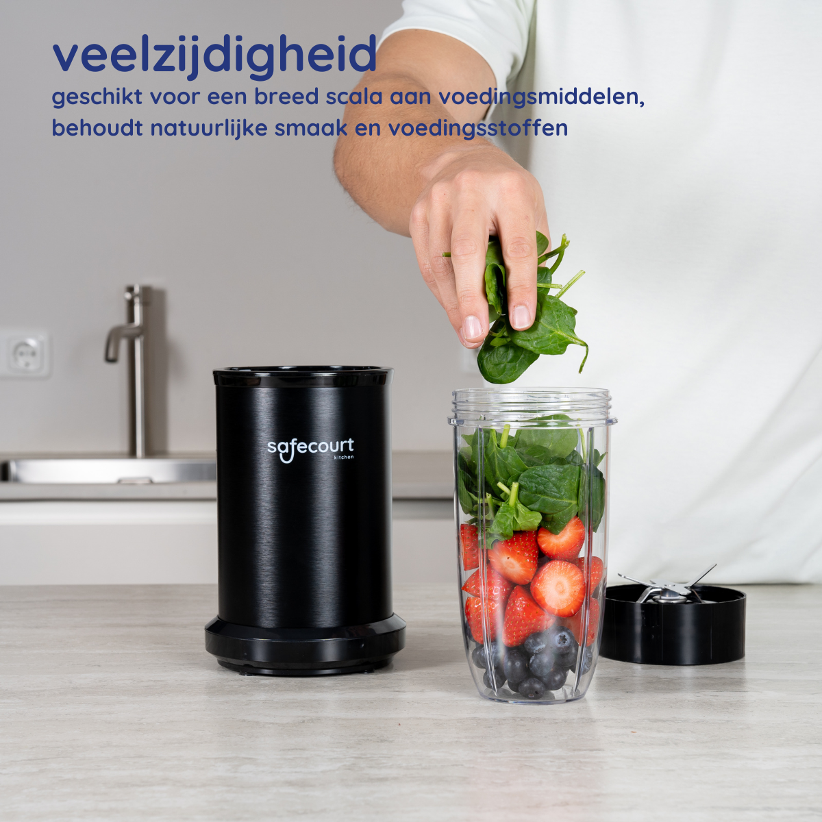 Kitchen Power Blender 1000W zwart met glazen pot