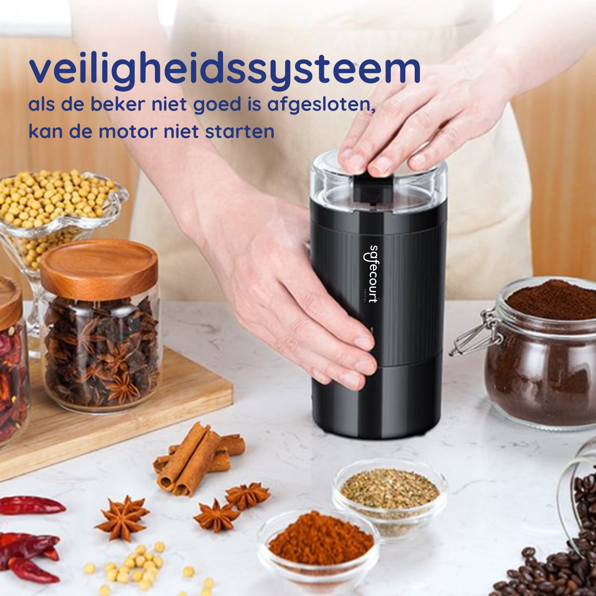 Koffiemolen met instelbare maalinstellingen