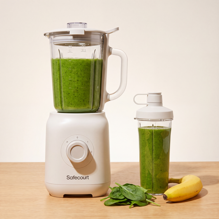Safecourt Glass Blender in beige met glazen kan en to-go beker