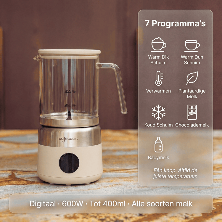 Digitale glazen melkopschuimer beige - Safecourt Kitchen