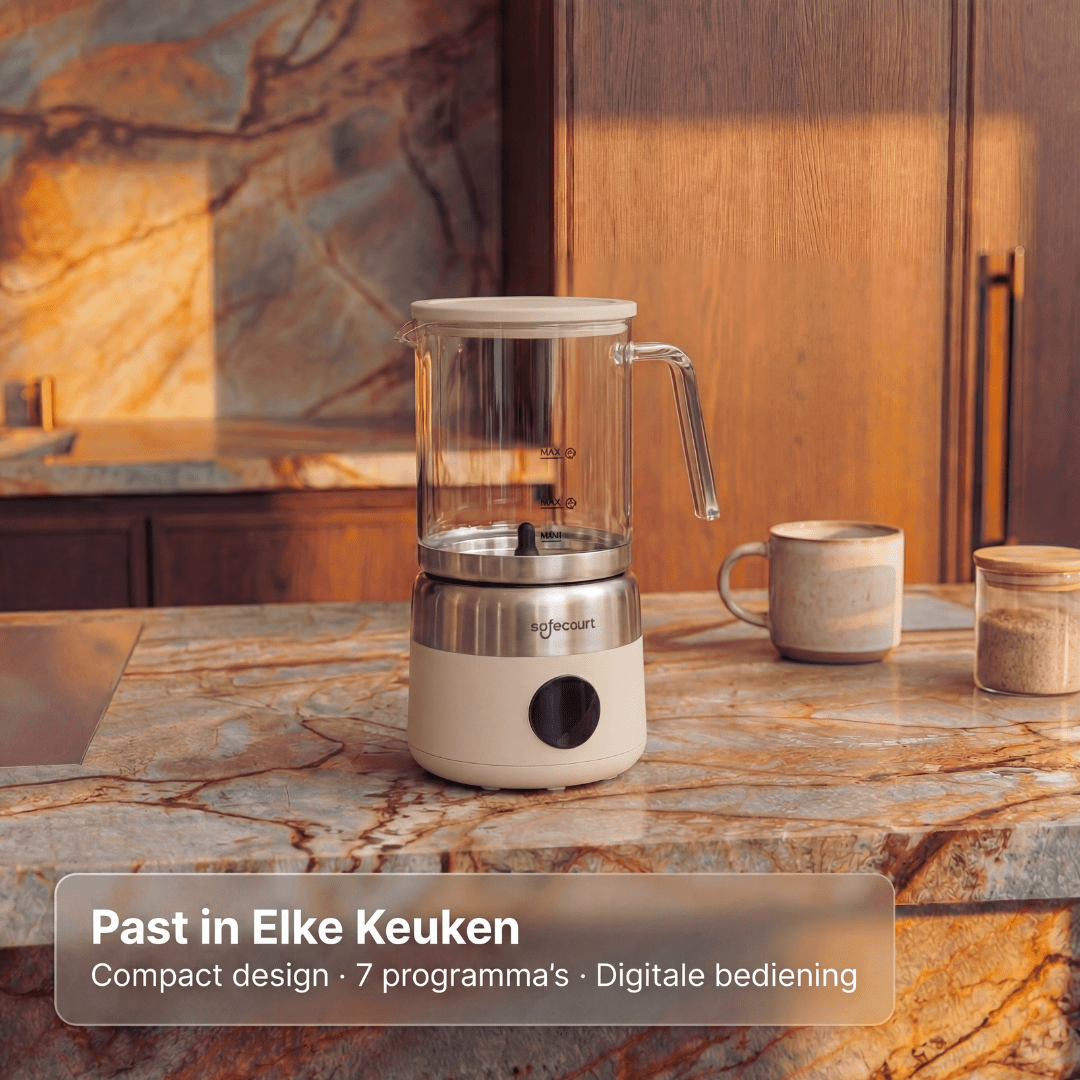 Digitale glazen melkopschuimer beige - Safecourt Kitchen