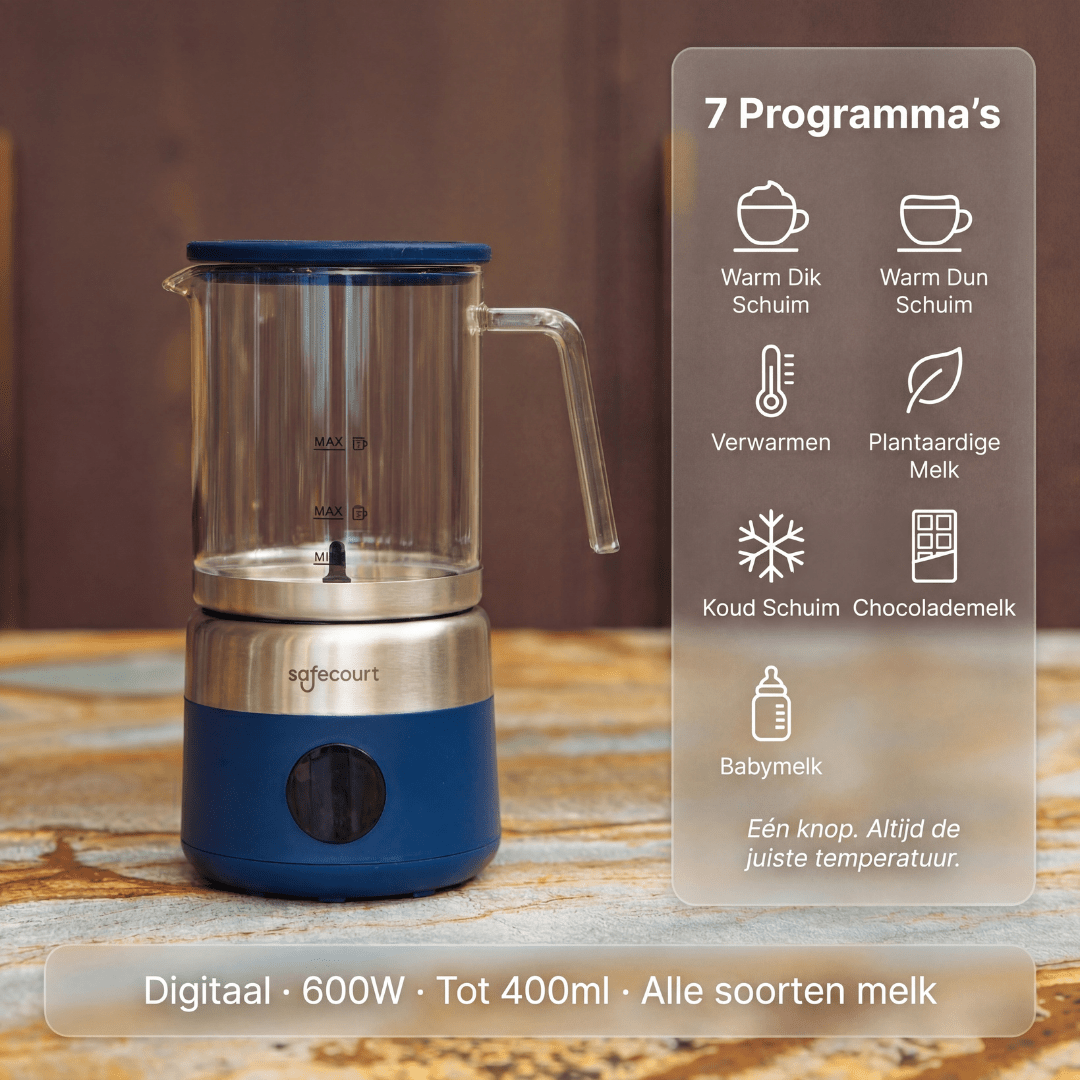 Digitale glazen melkopschuimer blauw - Safecourt Kitchen