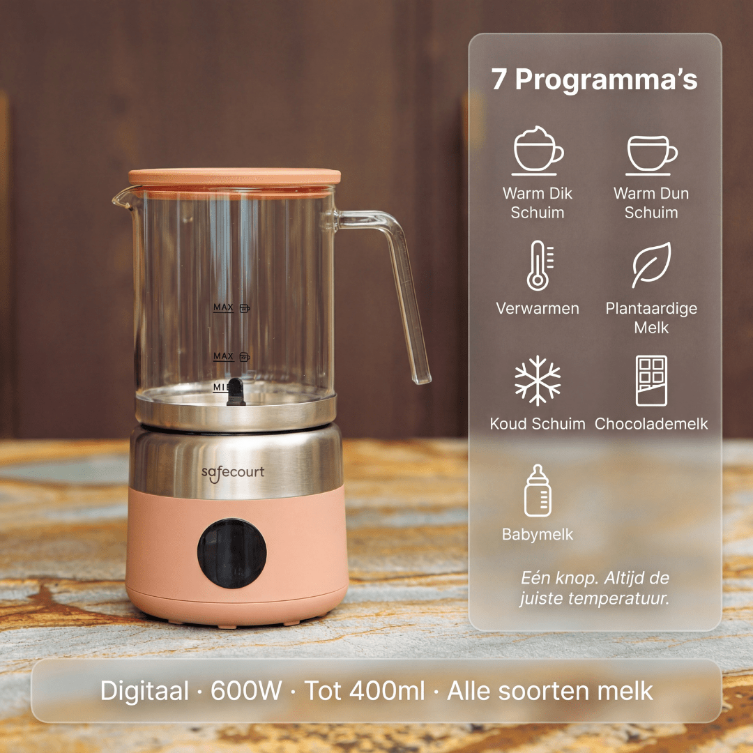 Digitale glazen melkopschuimer roze - Safecourt Kitchen