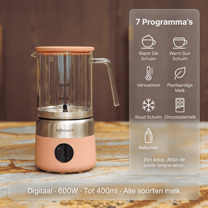 Digitale glazen melkopschuimer roze - Safecourt Kitchen