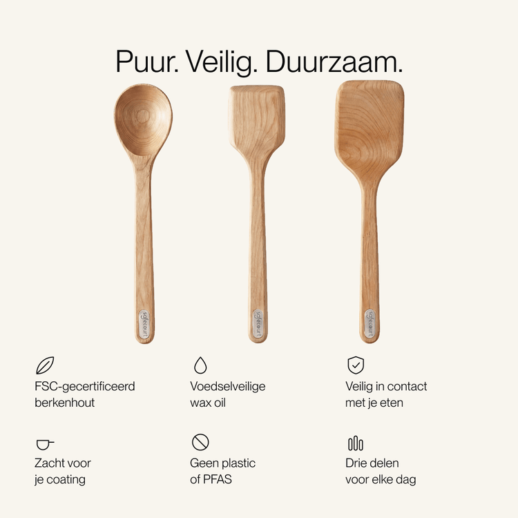 Houten Spatelset 100% FSC Berkenhout | 3 delig - Safecourt Kitchen