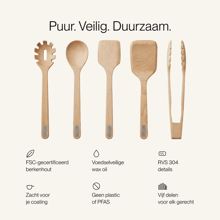 Houten Spatelset 100% FSC Berkenhout | 5 delig - Safecourt Kitchen