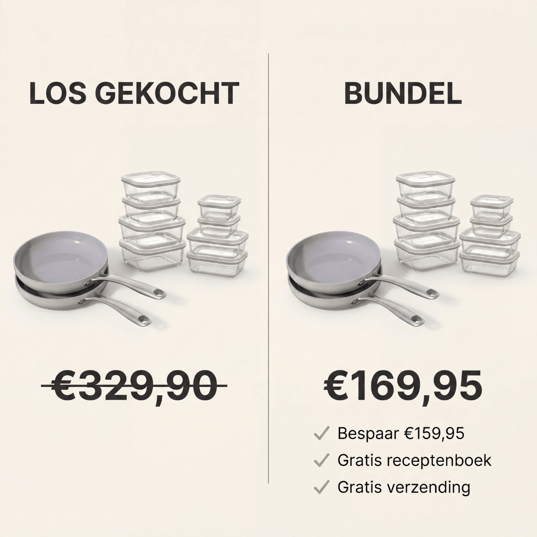 Safecourt Bundel | 1+1 Koekenpannen + 11 - delige Foodstorage - Safecourt Kitchen